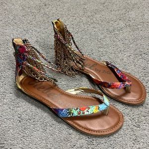 Gold chain sandals with zippers size 8